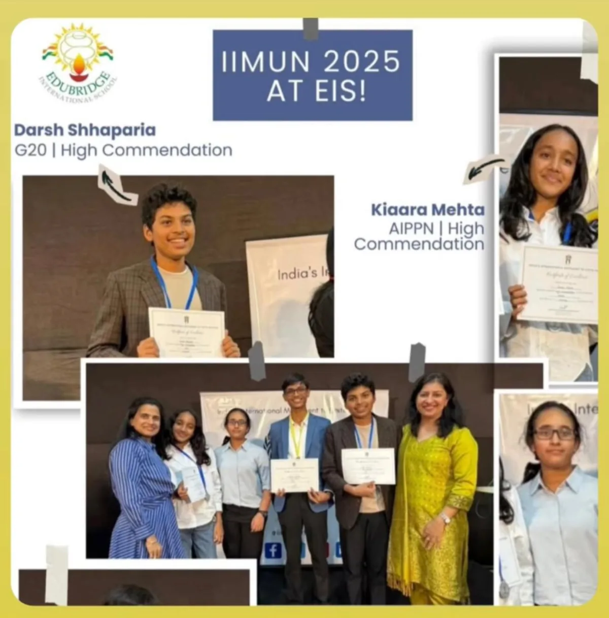 IIMUN 2025 at Edubridge International School — Darsh Shhaparia, G20, High Commendation